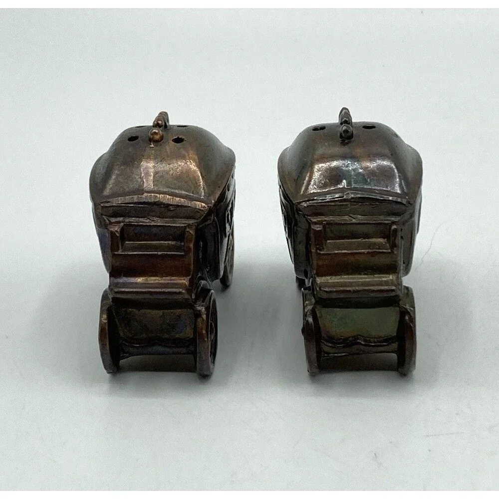 Pair Vintage Japan Metal Die Cast Carriage Stagecoach Wagon Salt Pepper Shakers